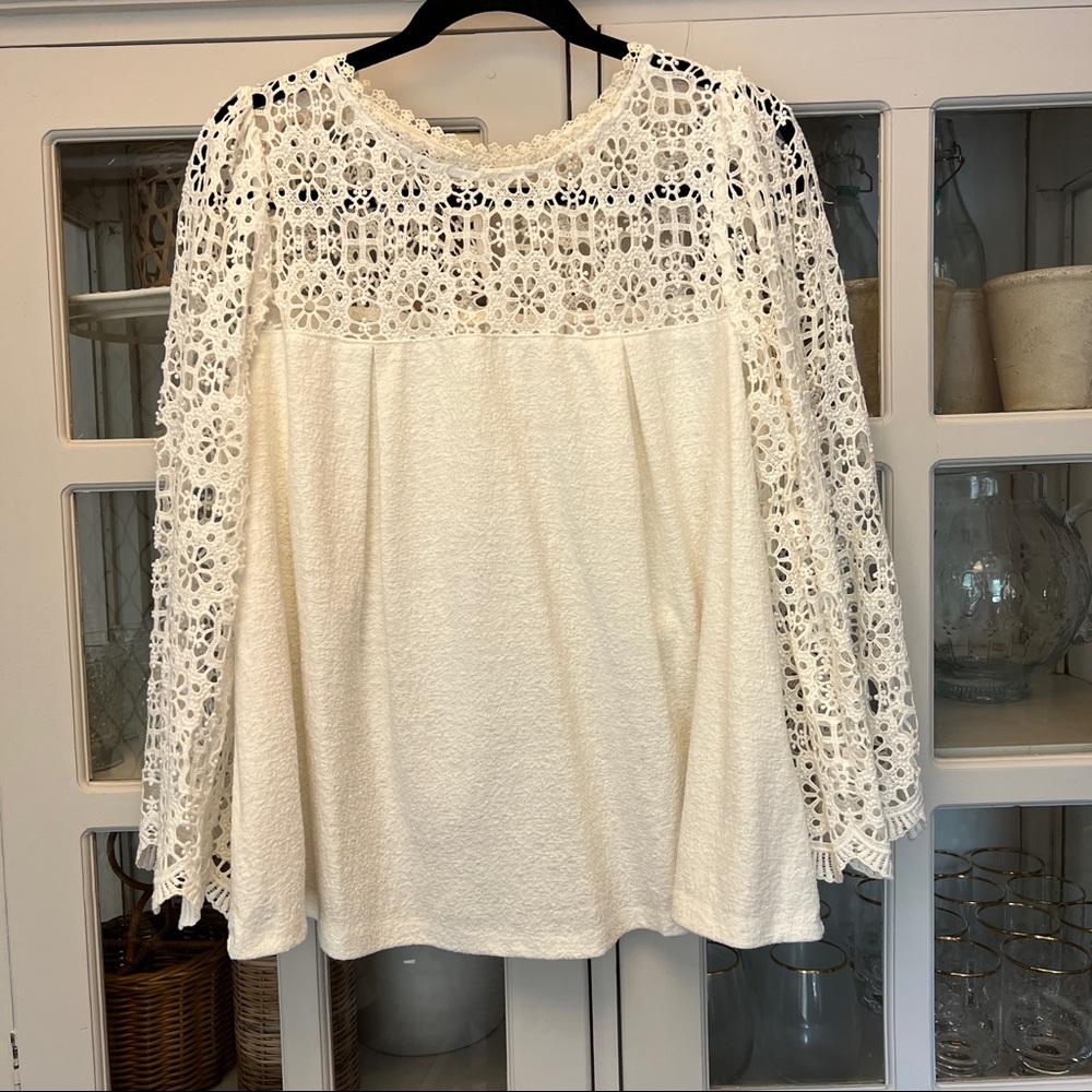 Anthropologie White top with crochet detail